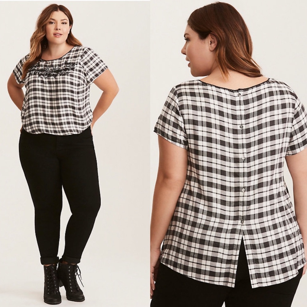 Torrid Embroidered Ginghamβ Twill Blouse Sz 6 6X 30